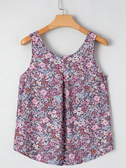 Floral Print Button Front Tank Top-Nordavory