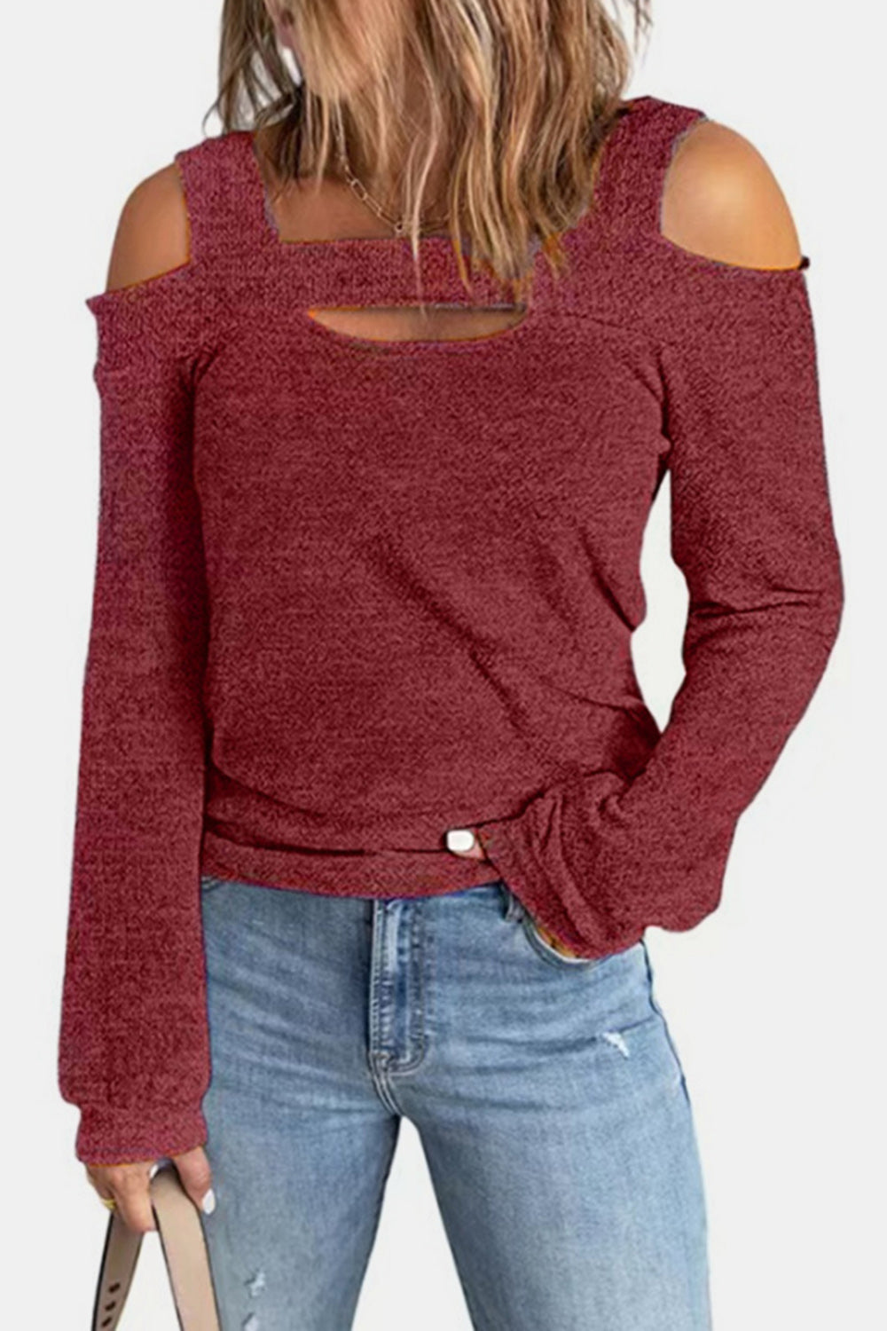 Full Size Cutout Cold Shoulder Blouse-Nordavory