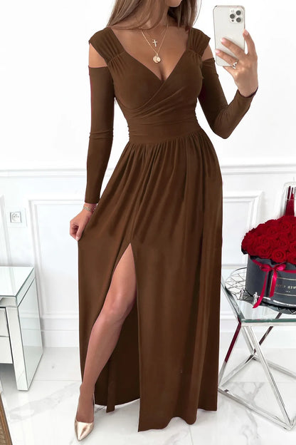Slit Surplice Long Sleeve Maxi Dress-Nordavory