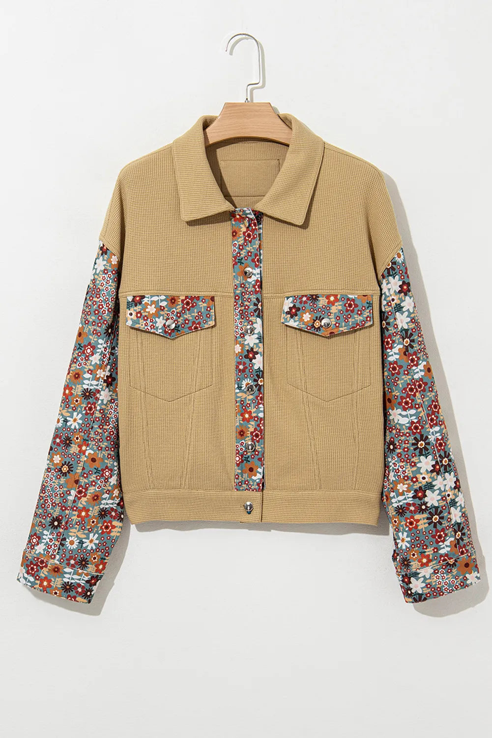 Printed Collared Neck Long Sleeve Jacket-Nordavory