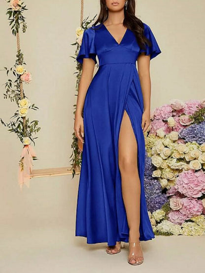 Flutter Sleeve Slit Maxi Dress-Nordavory
