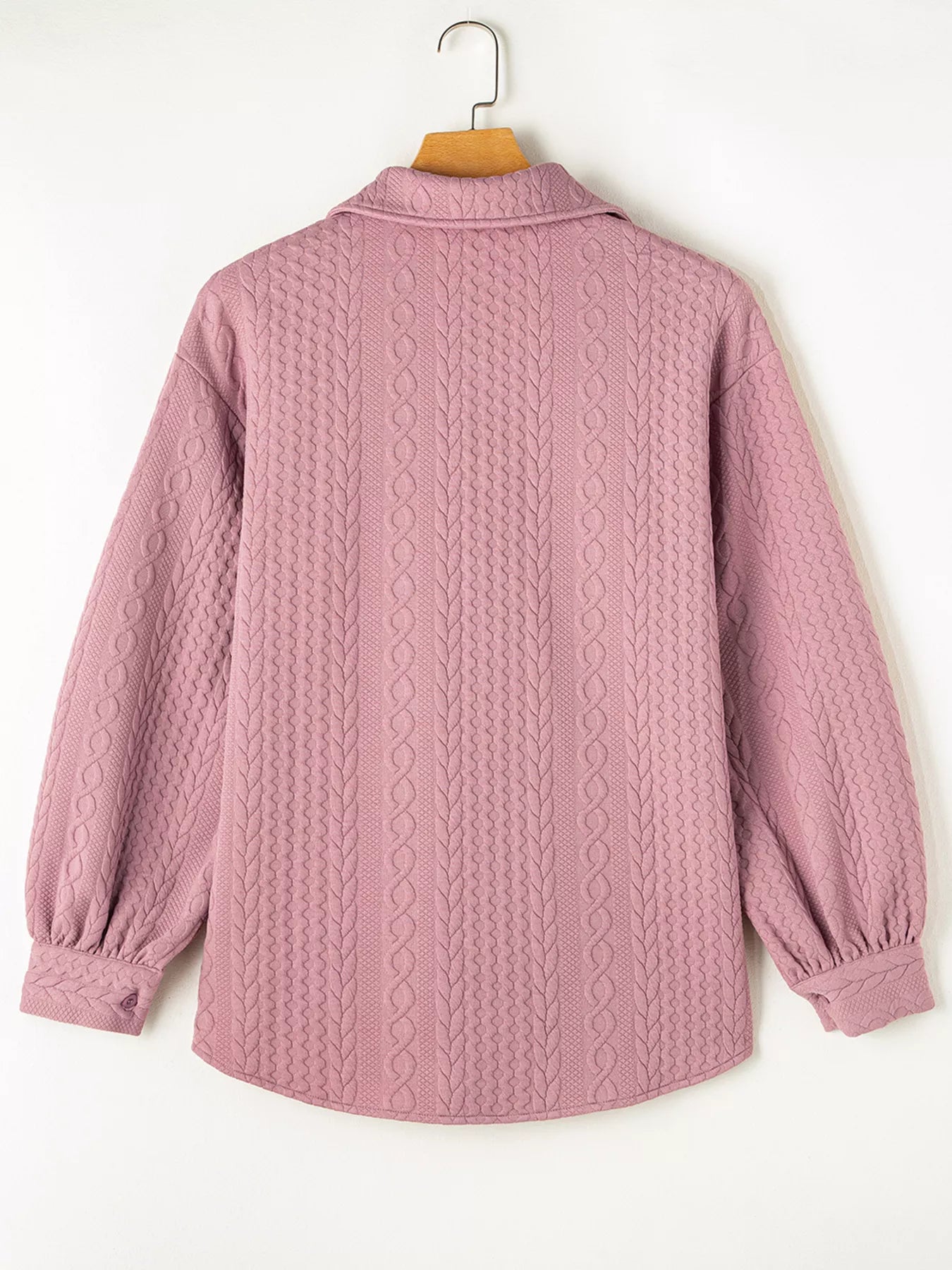 Cable Texture Puff Sleeve Loose Shacket-Nordavory