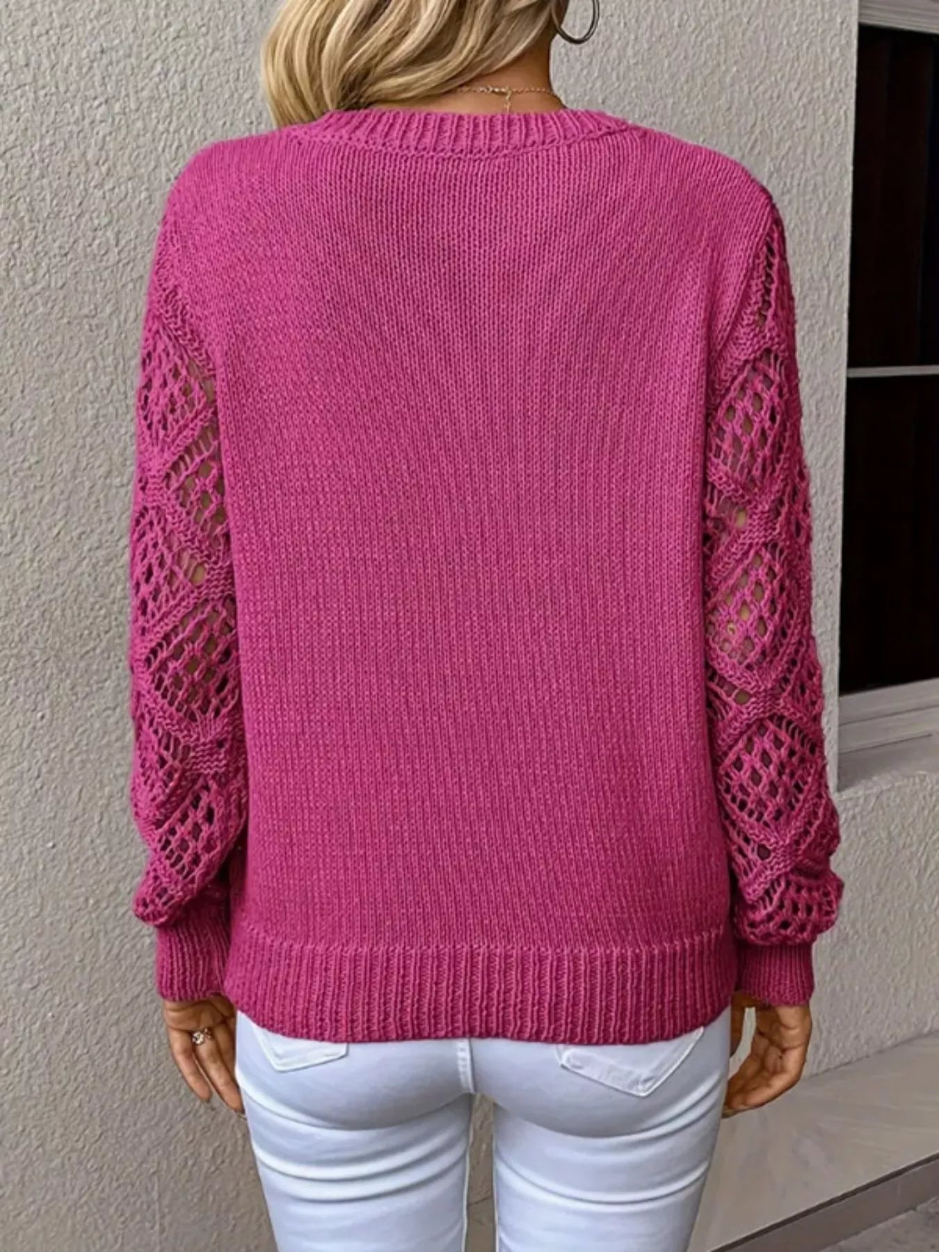 V-Neck Crochet Sleeve Sweater-Nordavory
