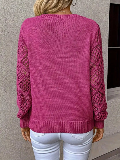 V-Neck Crochet Sleeve Sweater-Nordavory