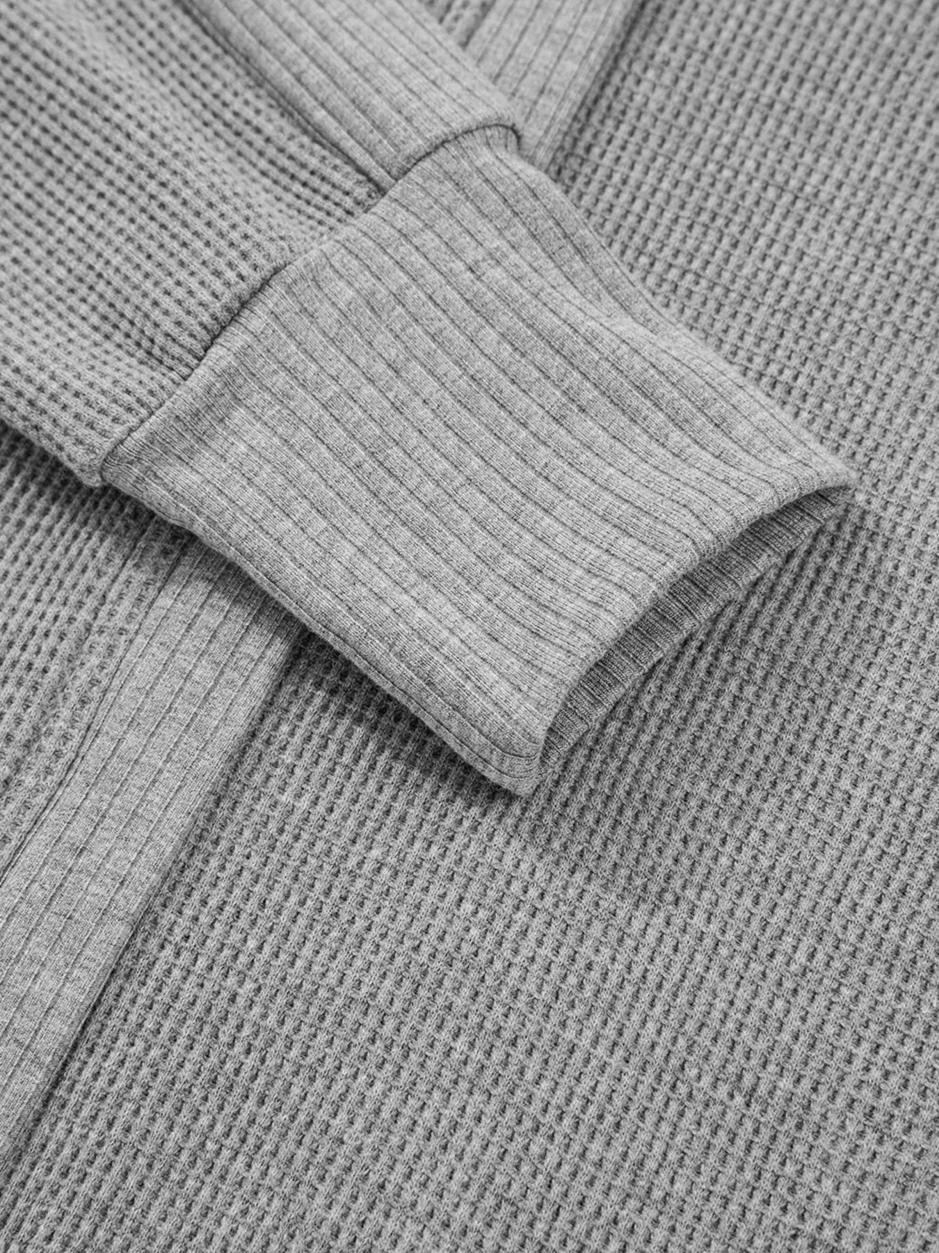 Waffle Splicing Zip Up Front Button Hooded Jacket-Nordavory