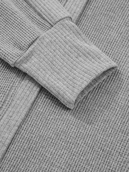 Waffle Splicing Zip Up Front Button Hooded Jacket-Nordavory