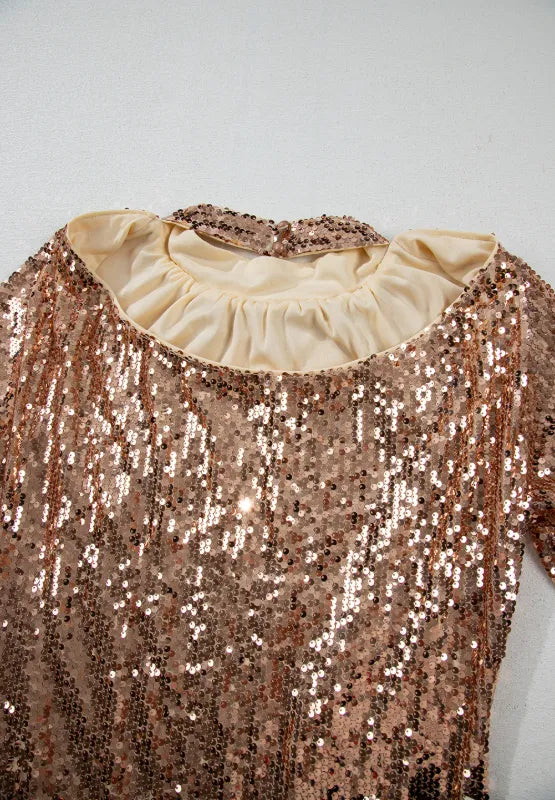 Backless Sequin Mock Neck Long Sleeve Mini Dress-Nordavory