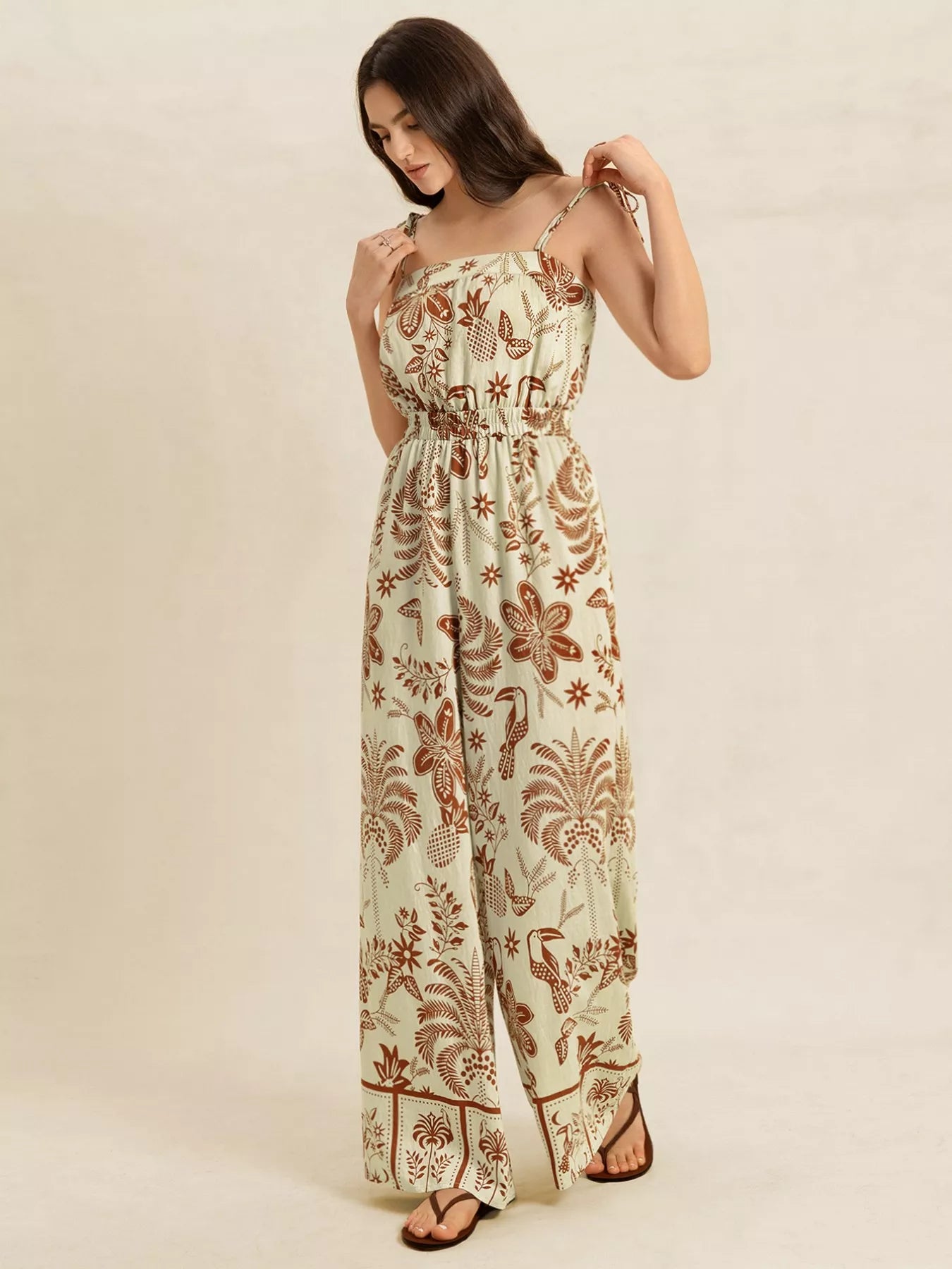 Tie Strap Wide Leg Jumpsuit-Nordavory