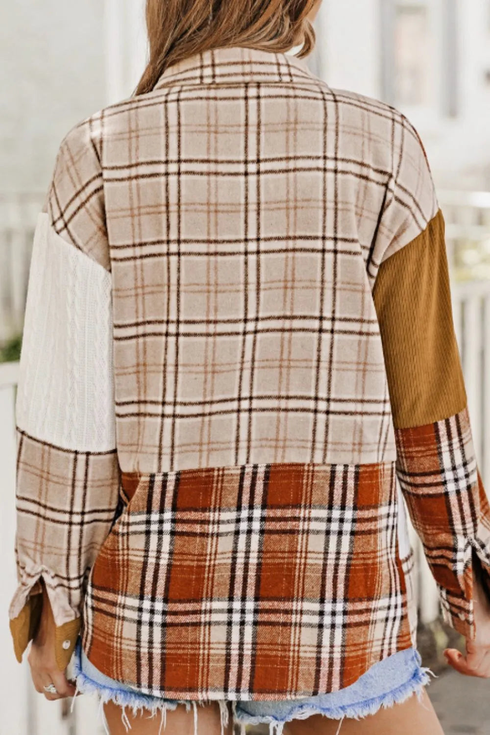Plaid Button Up Long Sleeve Shacket-Nordavory