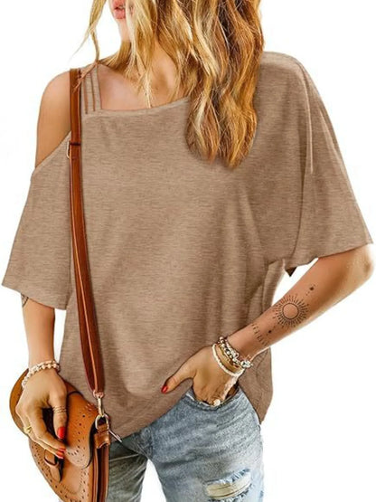 Asymmetrical Neck Half Sleeve T-Shirt-Nordavory