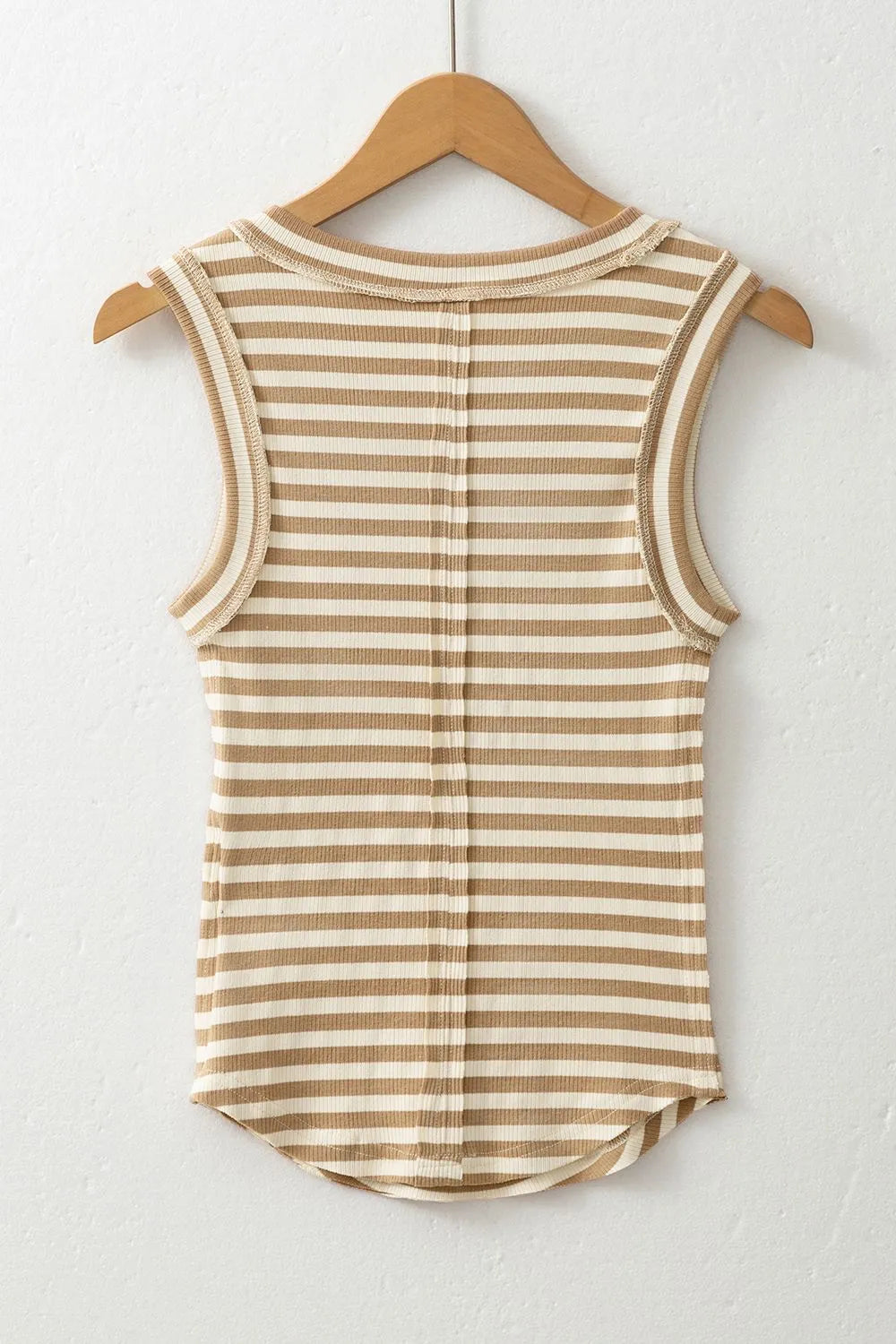Stripe Exposed Seam Trim Round Neck Sleeveless Top-Nordavory