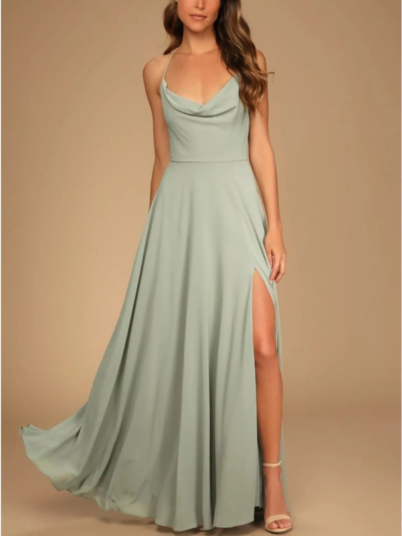 Slit Cowl Neck Maxi Dress-Nordavory