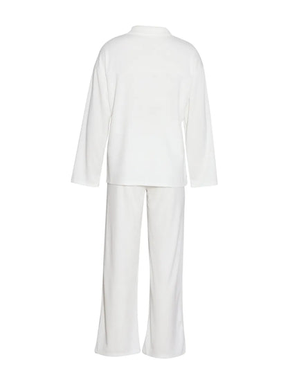 Collared Neck Long Sleeve Top and Drawstring Pants Set-Nordavory
