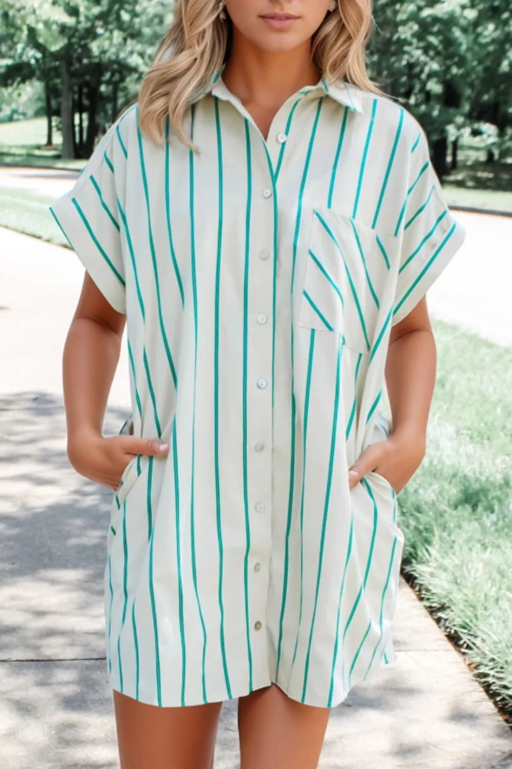 St Patricks Striped Wide Short Sleeve Shift Mini Shirt Dress-Nordavory