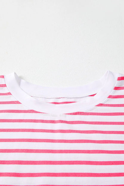 Color Block Striped Batwing Sleeve T-Shirt-Nordavory