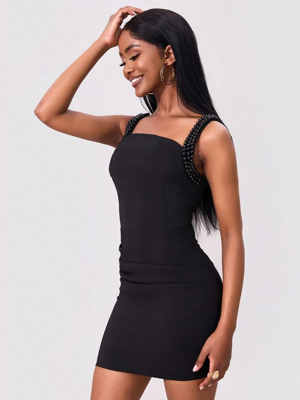 Bead Trim Wide Strap Wrap Dress-Nordavory