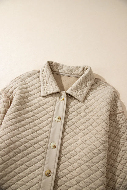 Exposed Seam Collared Neck Button Up Shacket-Nordavory
