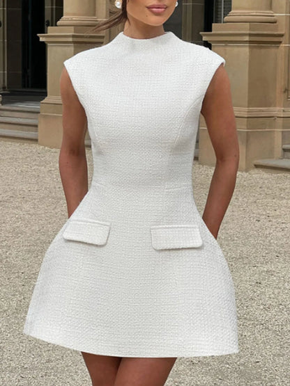 Cutout Back Round Neck Cap Sleeve Mini Dress-Nordavory