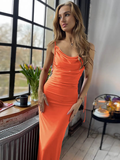 Backless Cowl Neck Sleeveless Cami Dress-Nordavory