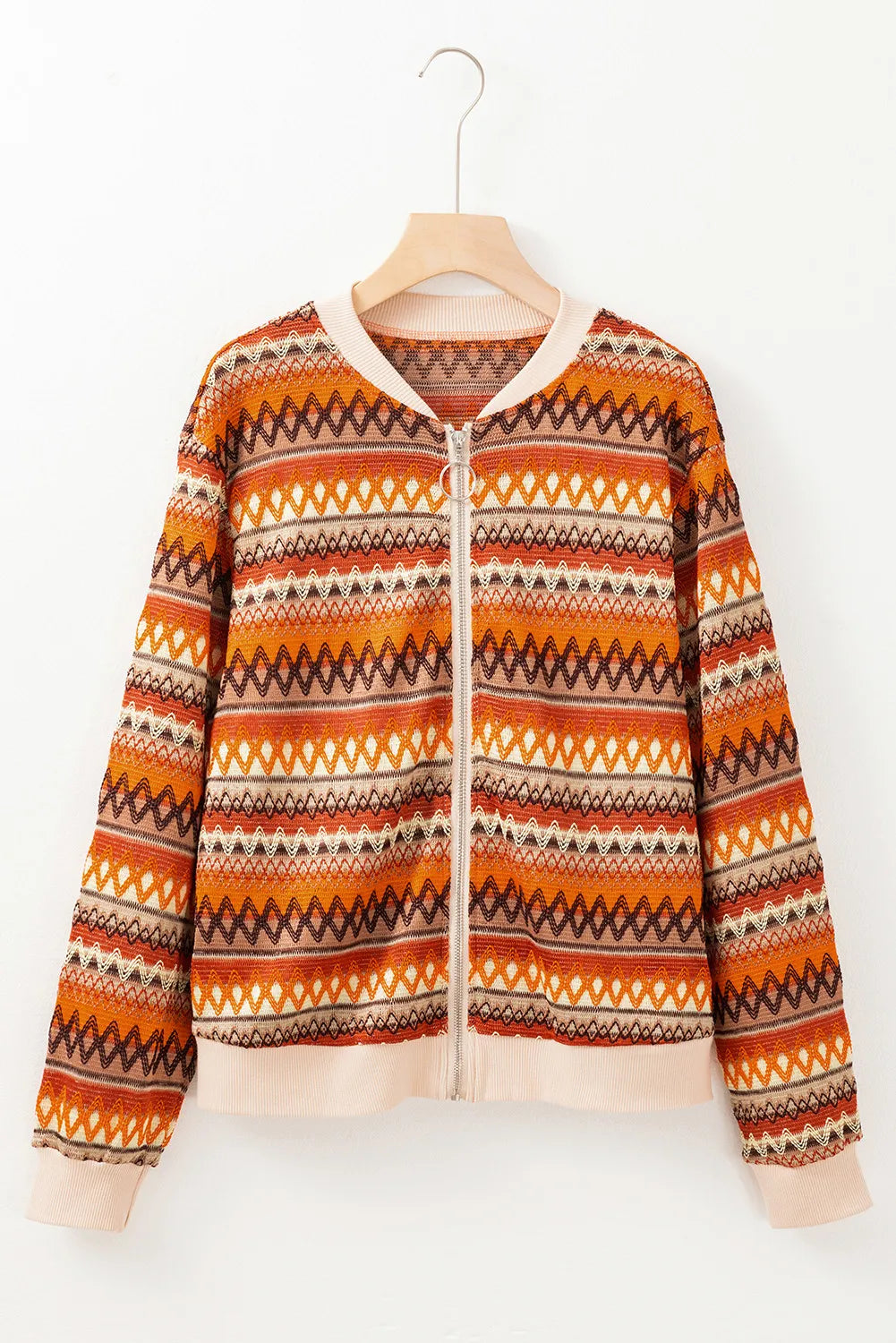 Contrast Baseball Collar Zip Up Jacket-Nordavory