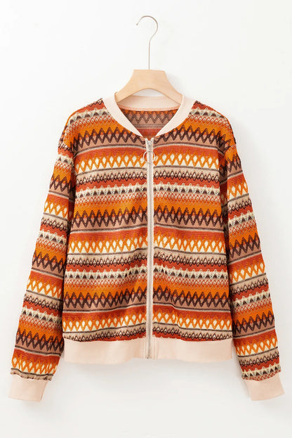 Contrast Baseball Collar Zip Up Jacket-Nordavory