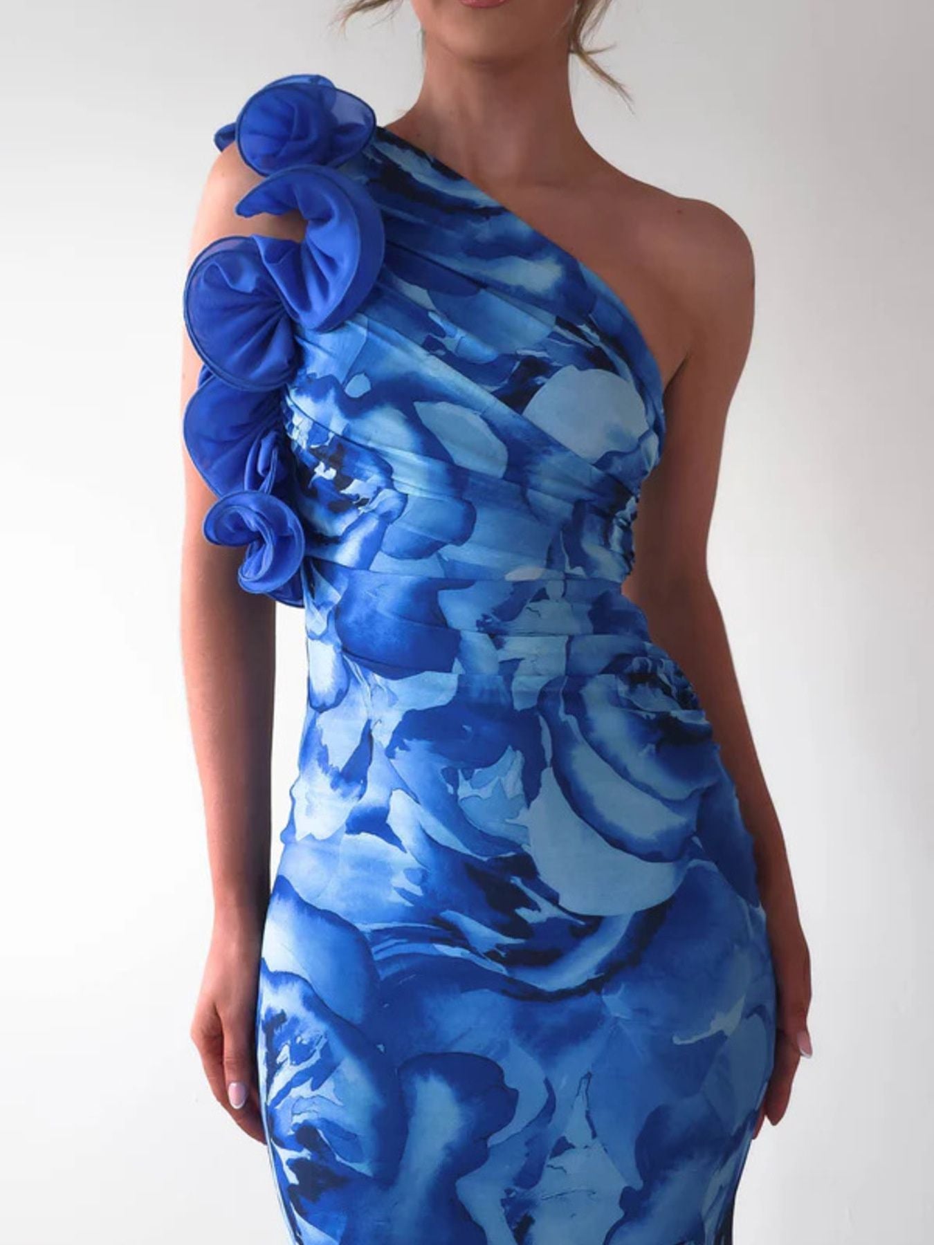 Floral Print One-Shoulder Maxi Dress-Nordavory