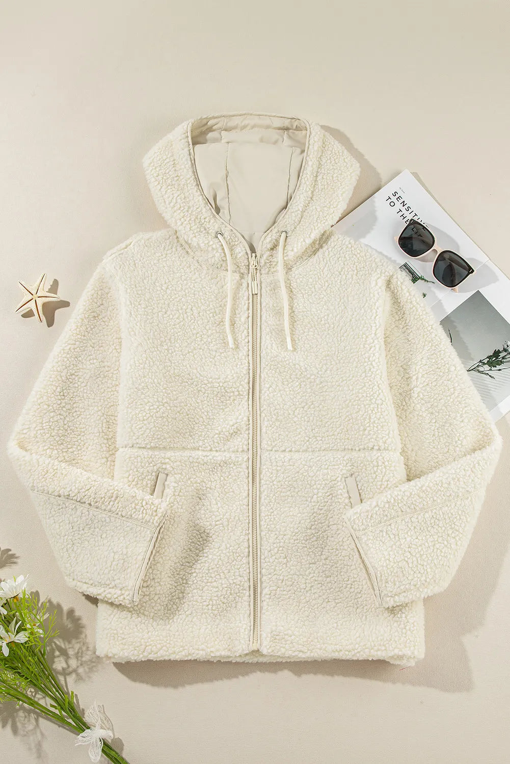 Drawstring Zip Up Long Sleeve Hooded Jacket-Nordavory