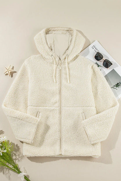 Drawstring Zip Up Long Sleeve Hooded Jacket-Nordavory