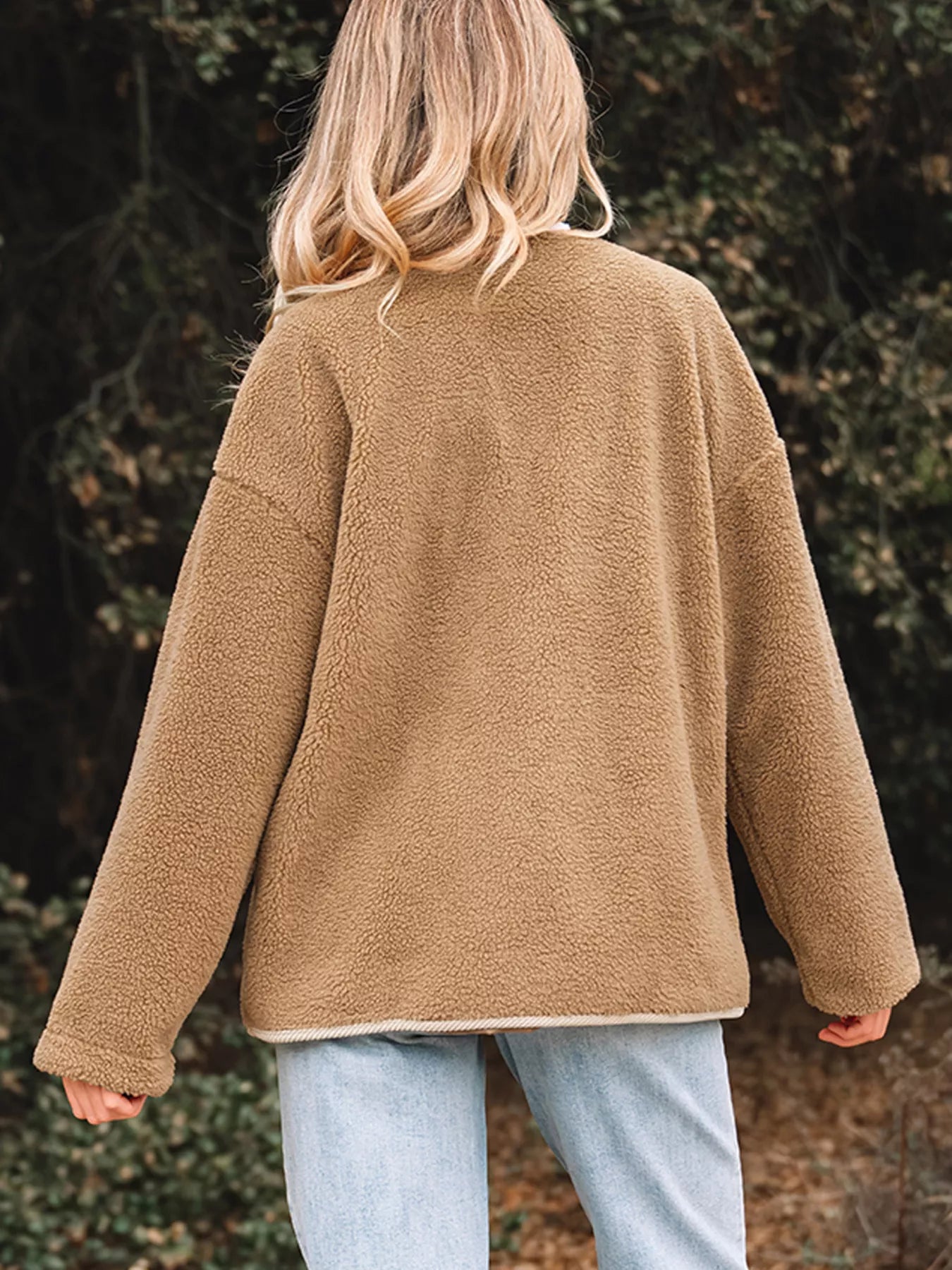 Puffy Plush Corduroy Edge Patchwork Jacket with Pockets-Nordavory
