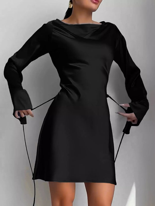 Elegant Mini Dress with Fare Sleeves-Nordavory