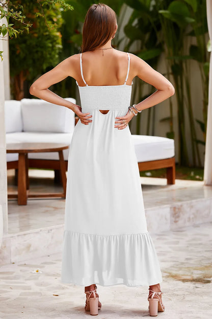 Smocked Spaghetti Strap Ruffle Hem Dress-Nordavory