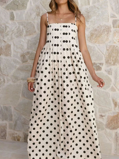 Polka Dot Pleated Detail Maxi Dress-Nordavory