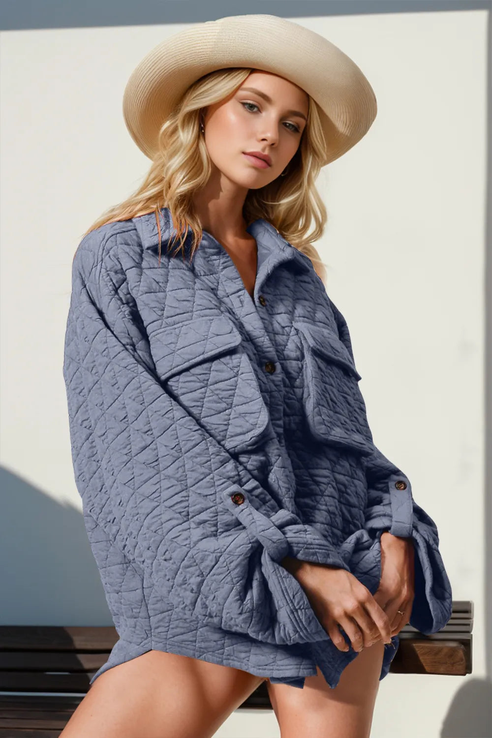 Double Take Button Up Quilted Shacket with Chest Pockets-Nordavory