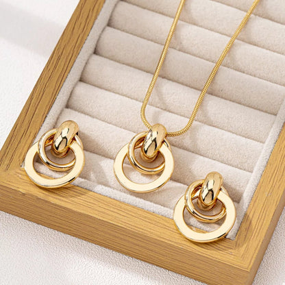 18K Gold-Plated Earrings and Pendant Necklace Jewelry Set-Nordavory