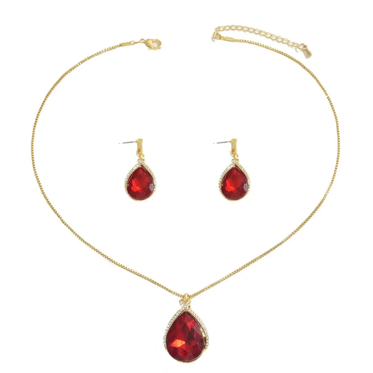 18K Gold-Plated Rhinestone Teardrop Necklace and Earrings Jewelry Set-Nordavory