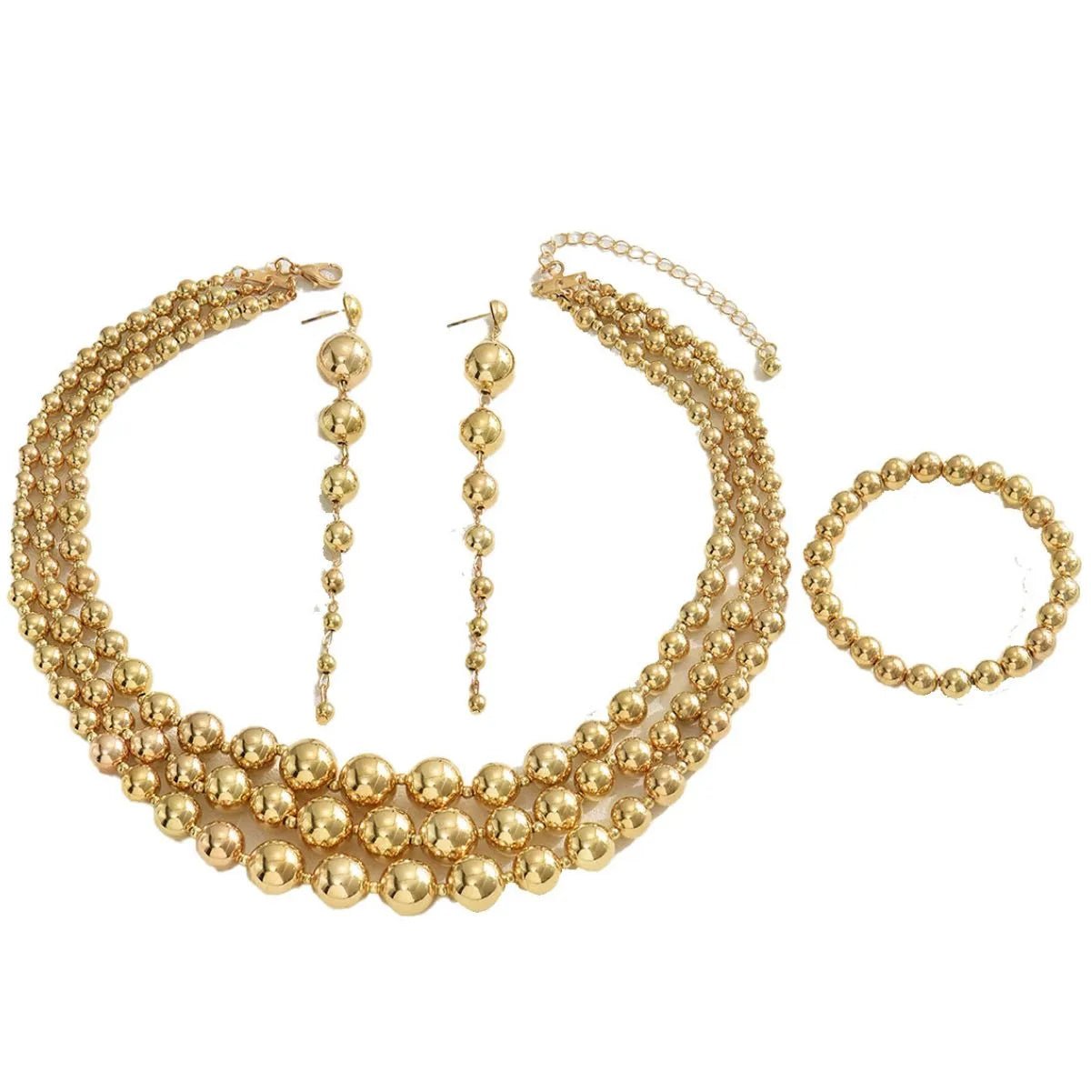 18K Stainless Steel Beaded Multi-Layered Necklace Bracelet Earrings Jewelry Set-Nordavory