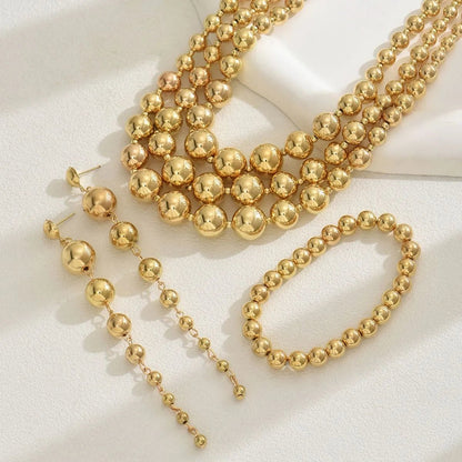 18K Stainless Steel Beaded Multi-Layered Necklace Bracelet Earrings Jewelry Set-Nordavory