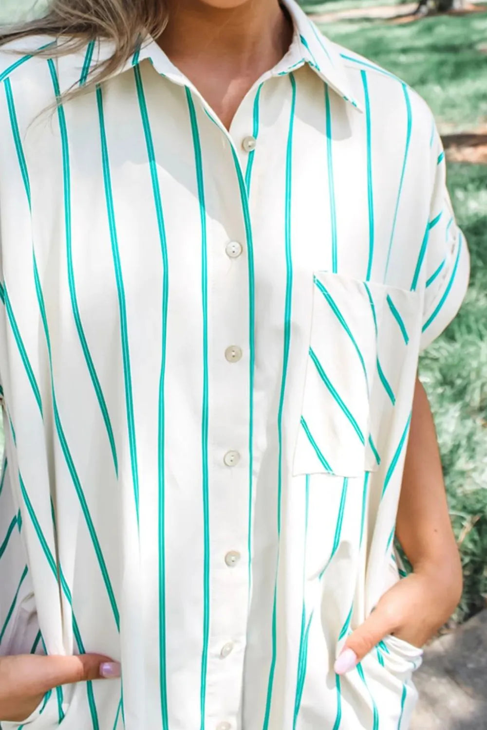 St Patricks Striped Wide Short Sleeve Shift Mini Shirt Dress-Nordavory