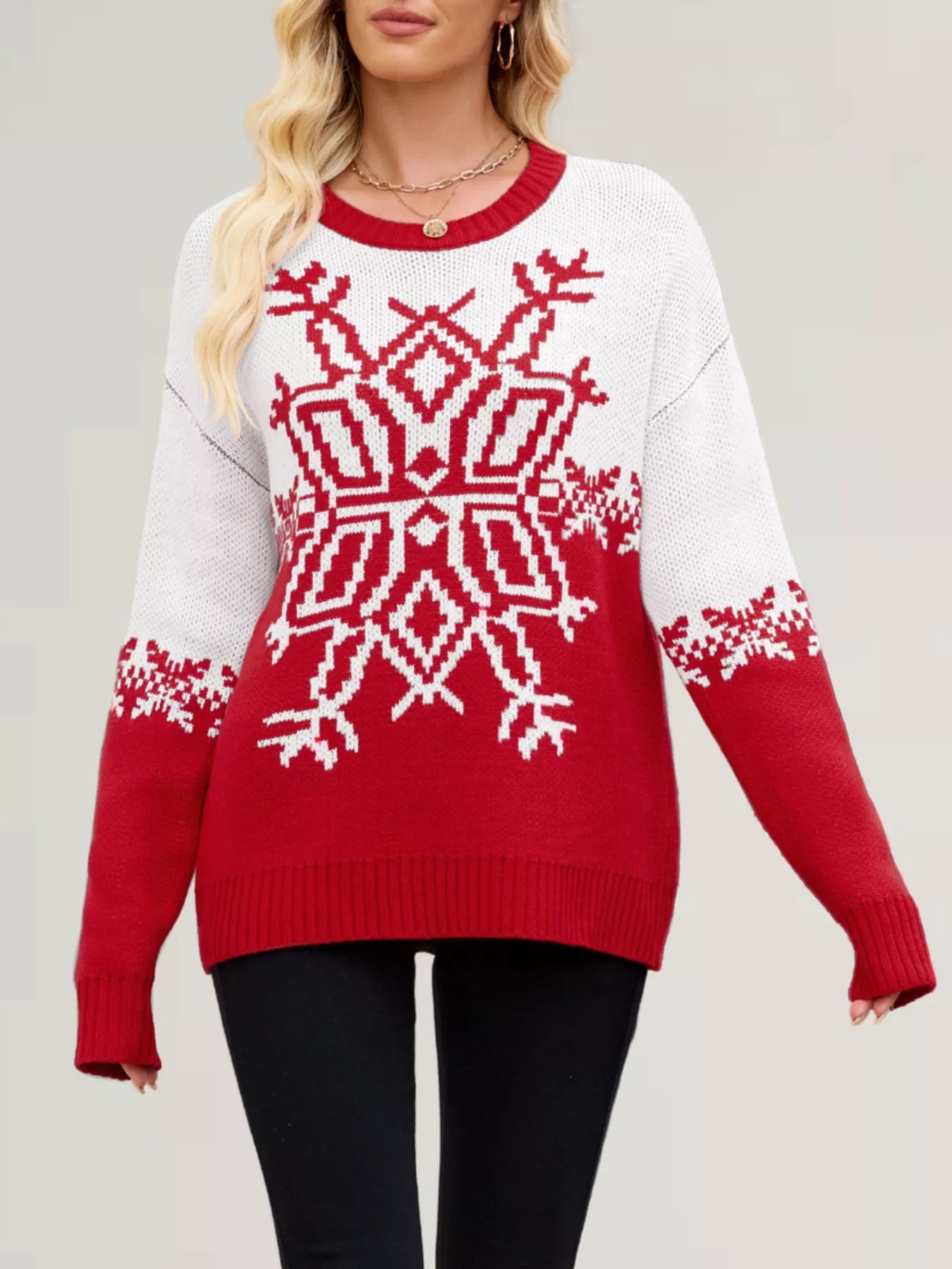 Christmas Snowflake Round Neck Sweater-Nordavory