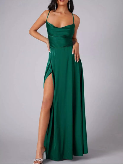 Lace Up Back Split Maxi Dress-Nordavory