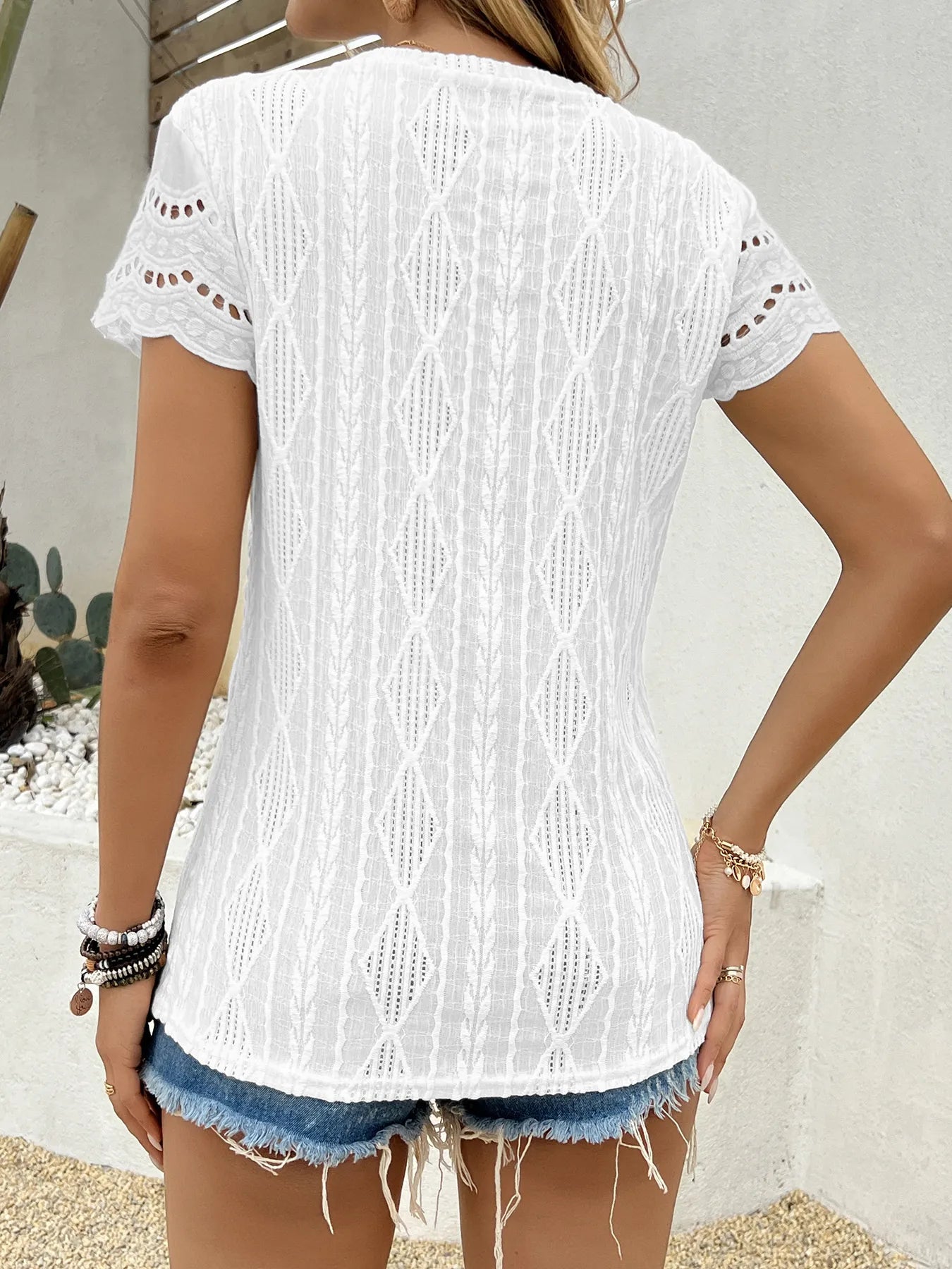Crochet Lace Short Sleeve T-Shirt-Nordavory
