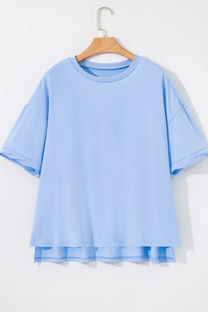 Loose Half Sleeve Hi Low Hem T Shirt-Nordavory