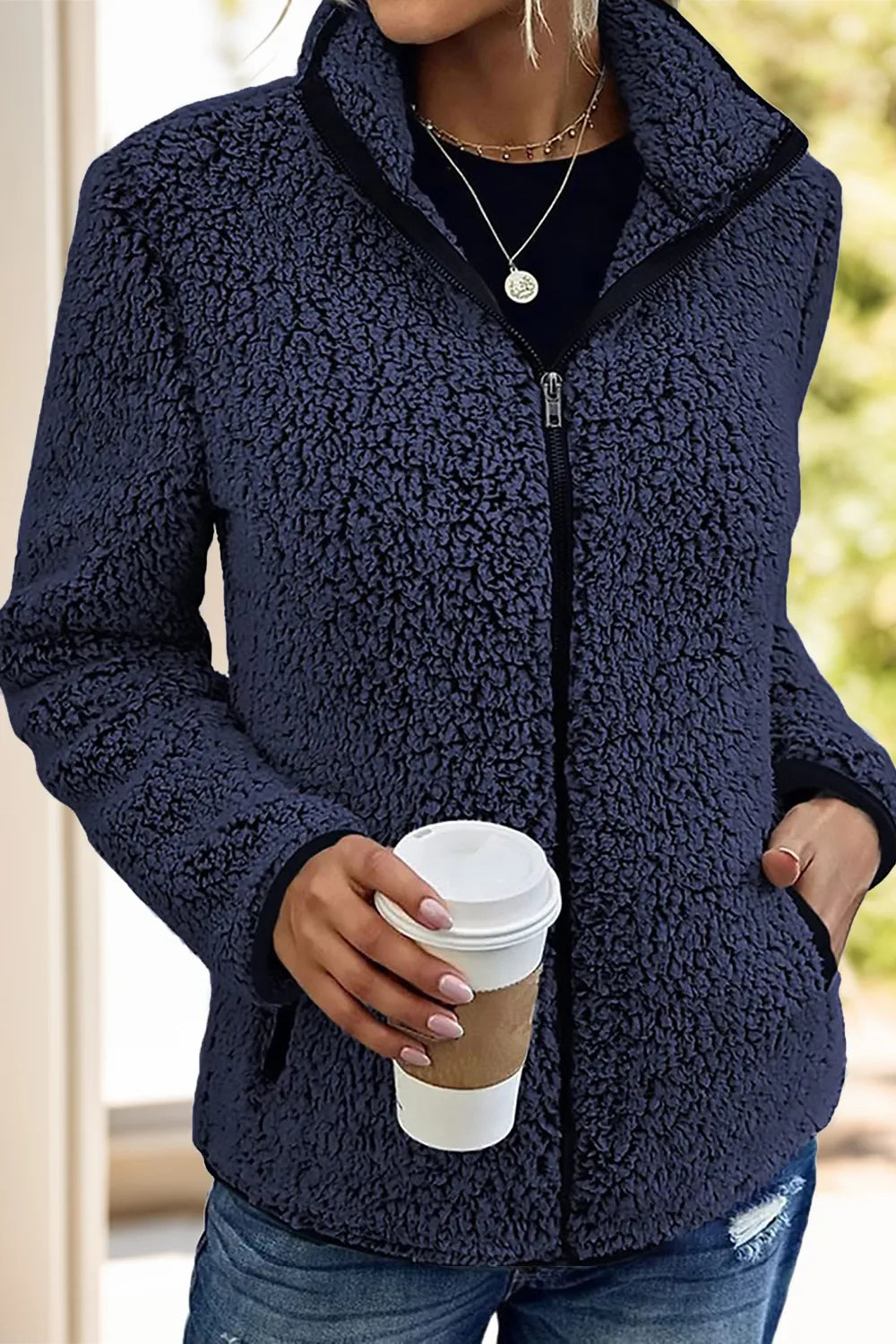 Pocketed Zip Up Turtleneck Jacket-Nordavory