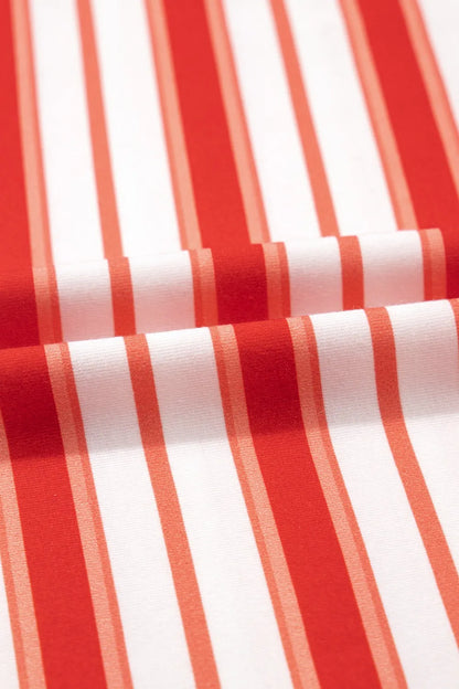 Stripe Print Contrast Collar Raglan Sleeve T Shirt-Nordavory