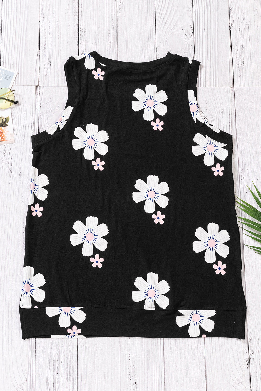 Printed Side Slit Round Neck Tank-Nordavory