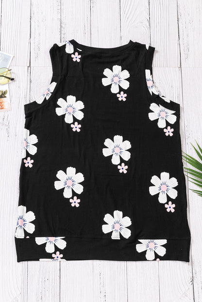 Printed Side Slit Round Neck Tank-Nordavory