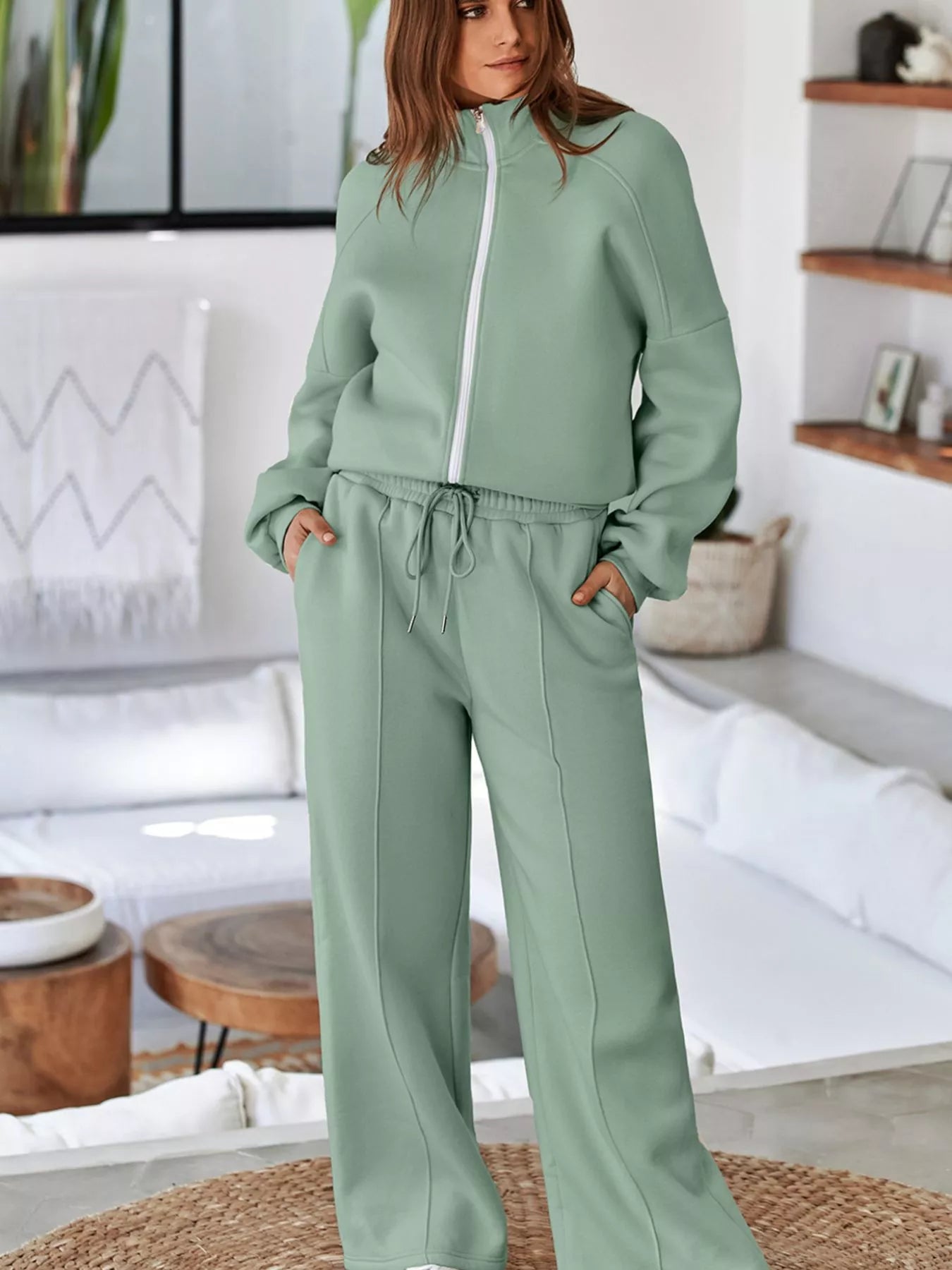Relaxed Zip-Up Jacket & Drawstring Pants Set – image 31