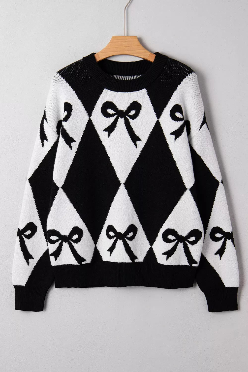 Bow Pattern Long Sleeve Contrast Sweater-Nordavory