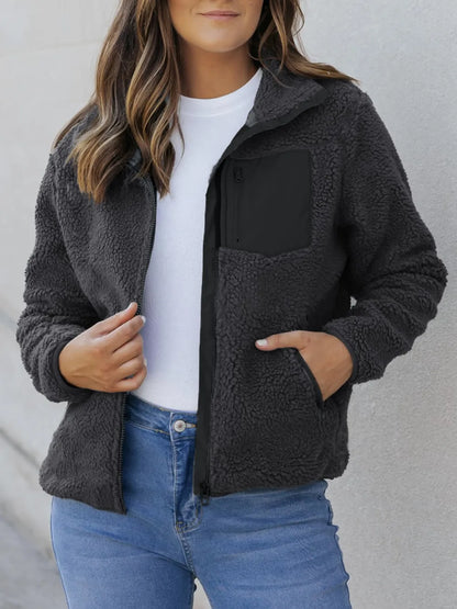 Zip Up Long Sleeve Plush Jacket-Nordavory