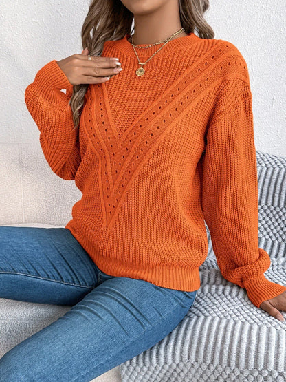 Openwork Round Neck Sweater-Nordavory